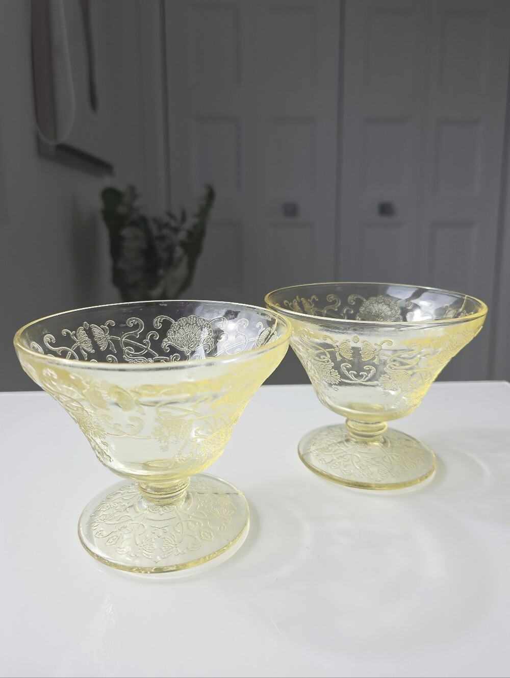 Vintage Florentine Yellow Depression Glass Cups